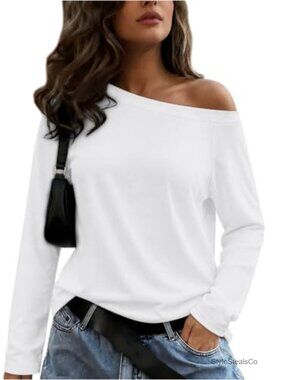 Womens Off-Shoulder Long Sleeve Top Asymmetric Neck Casual Blouse